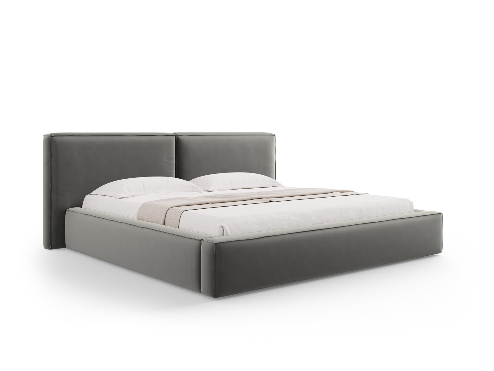 Jodie Velour Bett mit Strauaum und doppeltem Headboard 251cm in Light Grey präsentiert im Onlineshop von KAQTU Design AG. Bett ist von Micadoni