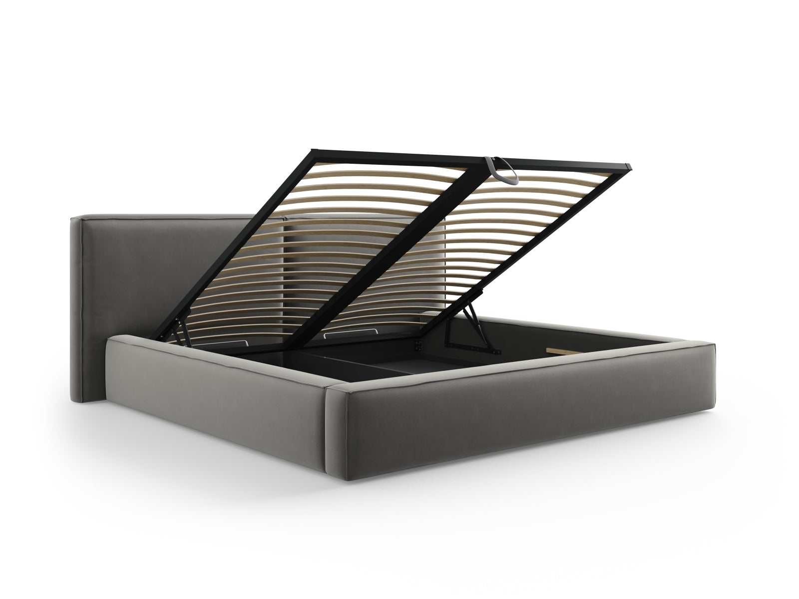 Erleben Sie das Jodie Velour Bett von Micadoni: Eleganz trifft Funktionalität mit doppeltem Headboard und praktischem Stauraum für Ihr Schlafzimmer.