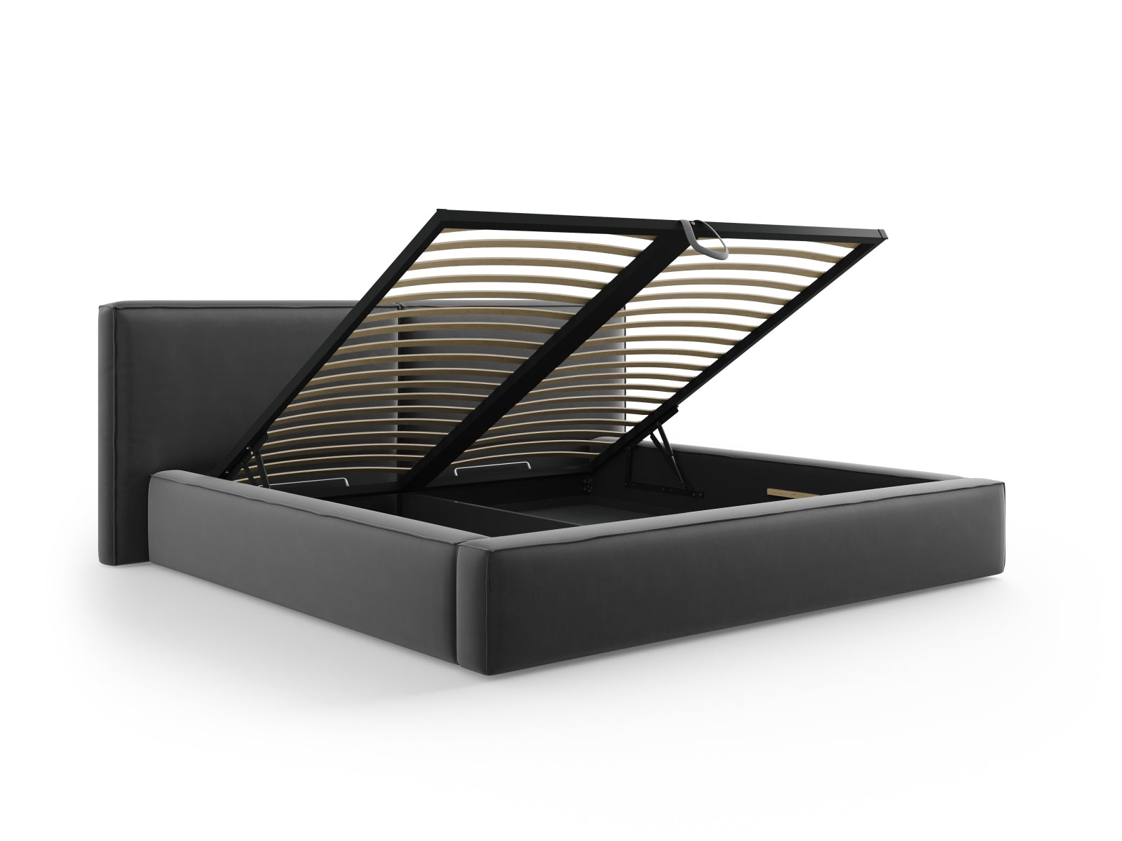 Erleben Sie das Jodie Velour Bett von Micadoni: Eleganz trifft Funktionalität mit doppeltem Headboard und praktischem Stauraum für Ihr Schlafzimmer.