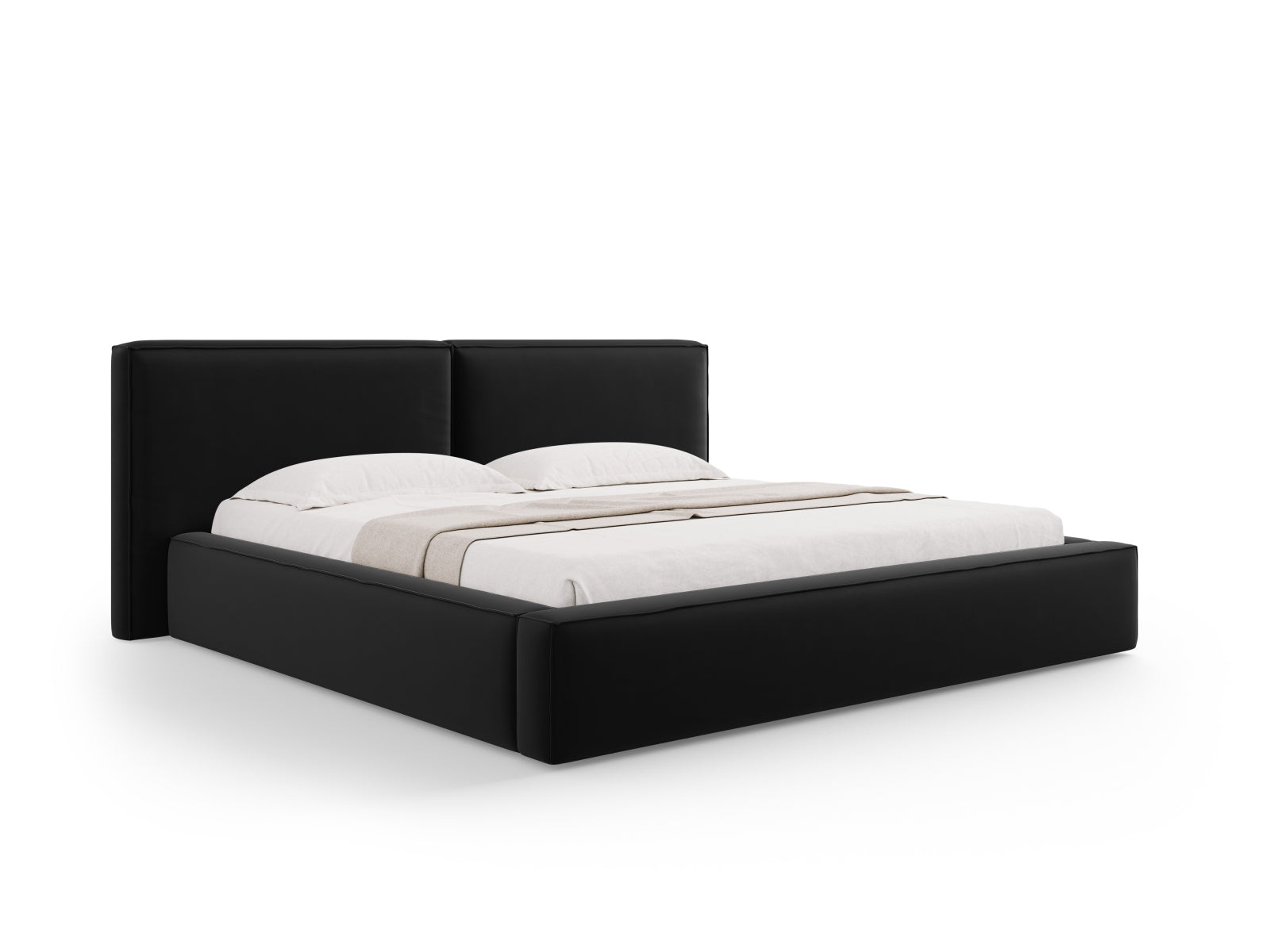 Jodie Velour Bett mit Strauaum und doppeltem Headboard 251cm in Black präsentiert im Onlineshop von KAQTU Design AG. Bett ist von Micadoni