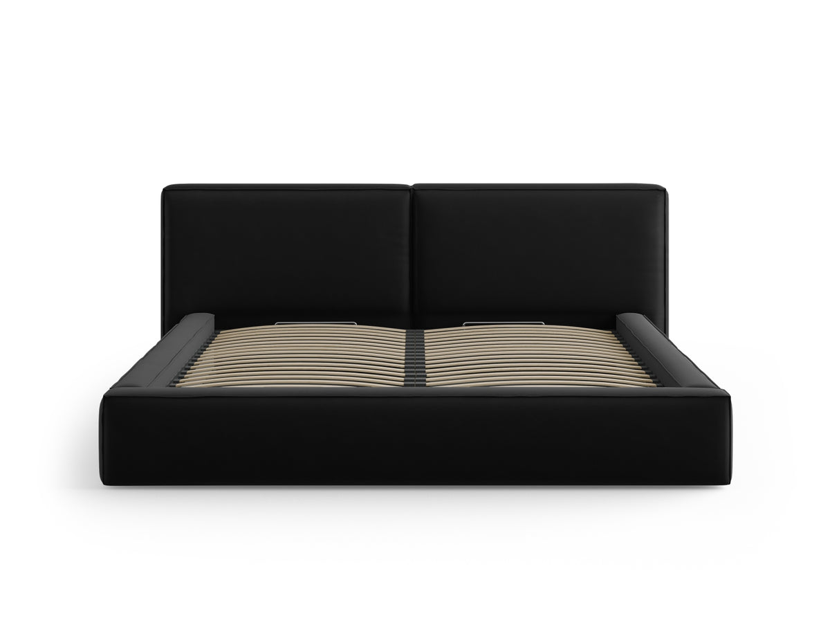 Jodie Bett mit Stauraum und doppeltem Headboard 200cm in Black-Bluvel präsentiert im Onlineshop von KAQTU Design AG. Bett ist von Micadoni