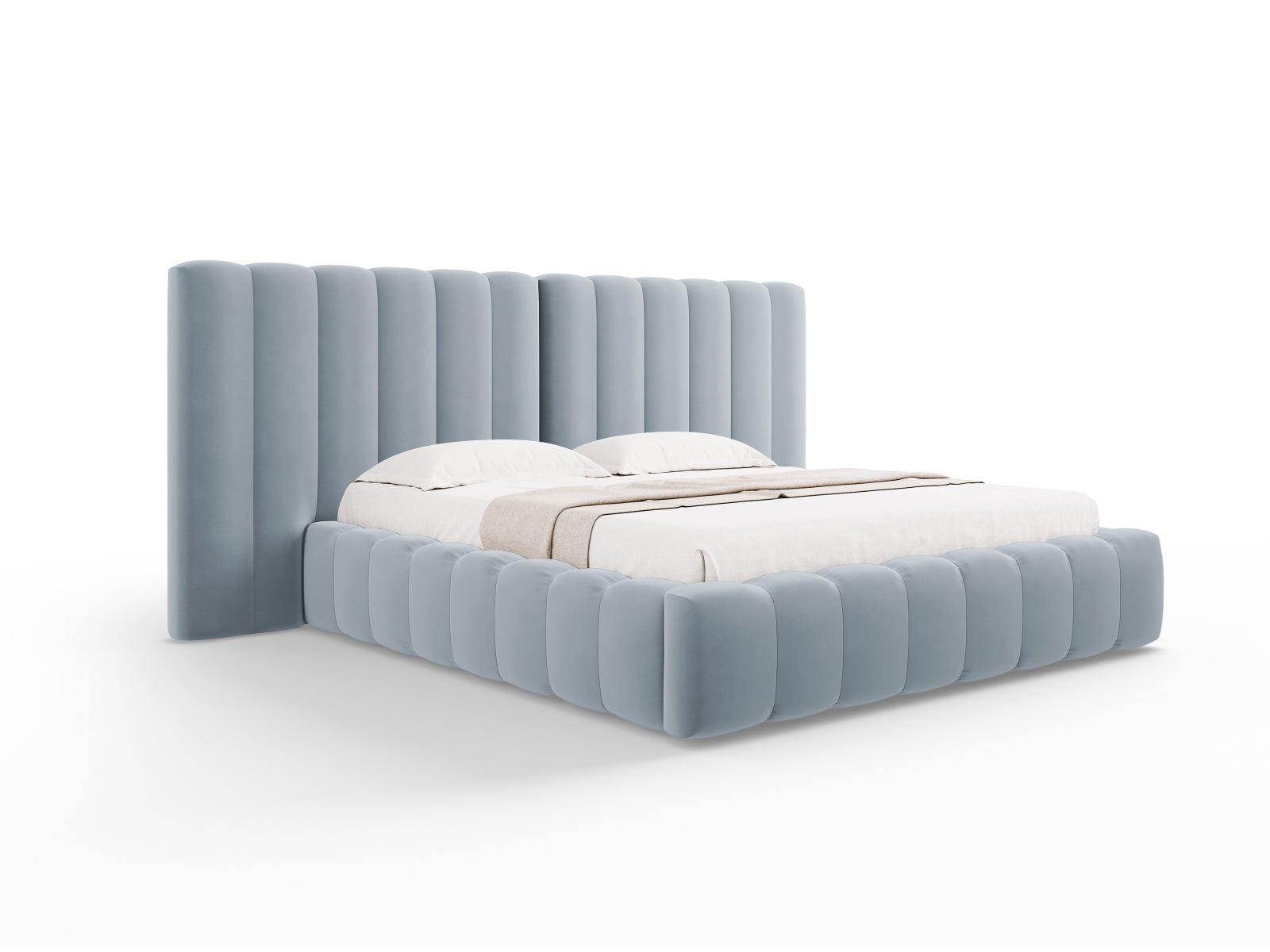 Kelp Velour Bett mit Stauraum und double Headboard in Light Blue präsentiert im Onlineshop von KAQTU Design AG. Bett ist von Micadoni
