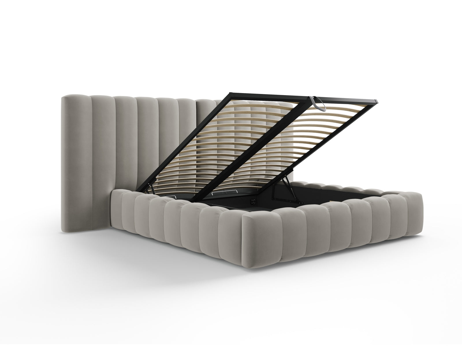 Entdecken Sie das stilvolle Kelp Velour Bett von Micadoni – mit praktischem Stauraum und luxuriösem Doppelkopfteil für erholsame Nächte.