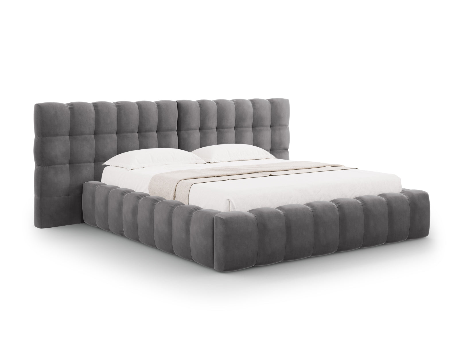 Mamaia Velour Bett mit Strauaum und doppeltem Headboard 350cm in Grey/Schwarz präsentiert im Onlineshop von KAQTU Design AG. Bett ist von Micadoni