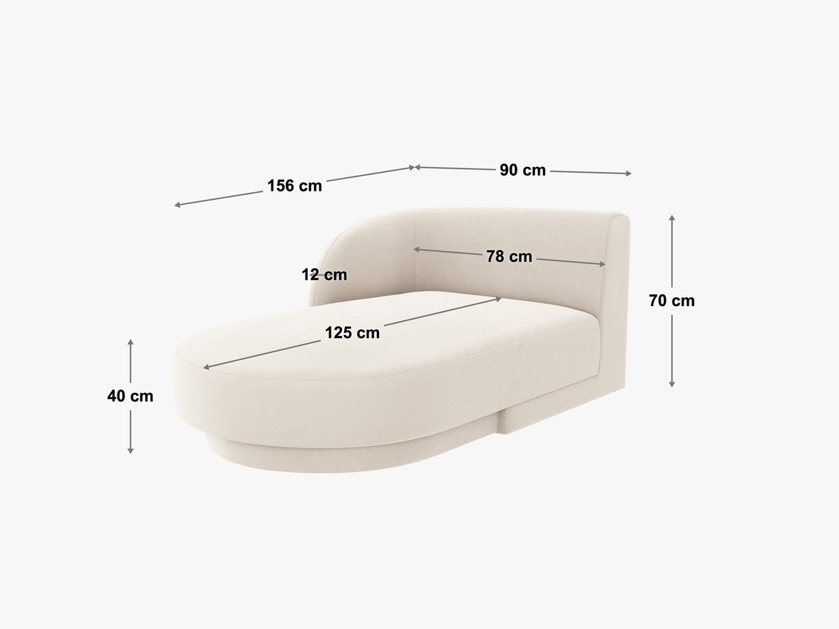 Chaiselongue Miley von Micadoni in Dunkelbeige mit Bluvel-Stoffbezug, schwarzen Kunststoffbeinen und niedriger Rückenlehne, modulares Sofa-Element.