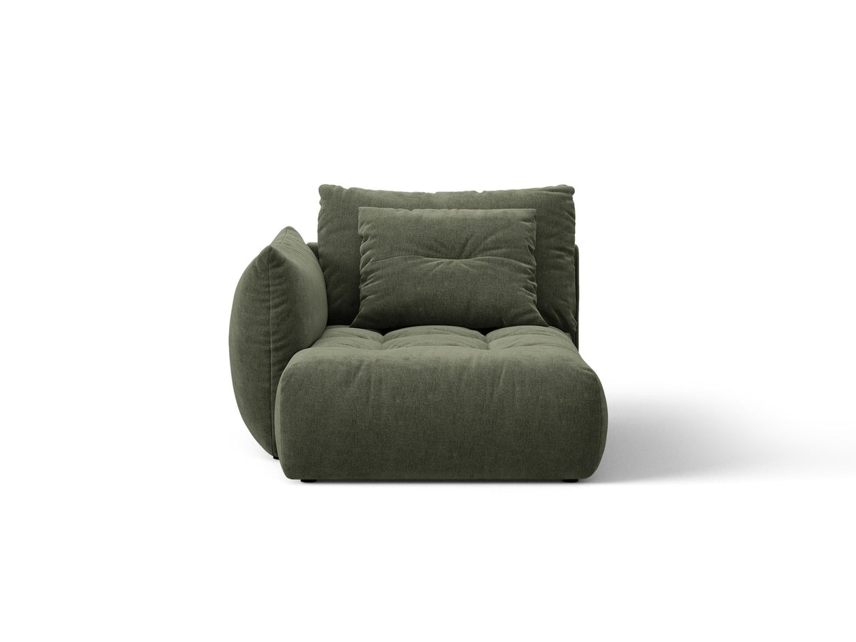 Beige Chaiselongue Bloom von Micadoni mit Veloursbezug Casino Pearl, schwarzen Kunststoffbeinen und gepolsterter Rückenlehne.