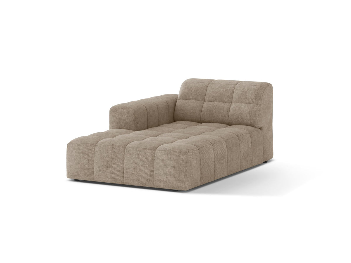 Chaiselongue Jennifer von Micadoni in Beige, Bezug aus Chenille-Stoff Eden, schwarze Kunststoffbeine, linksseitige Ausrichtung, modulares Sofaelement.