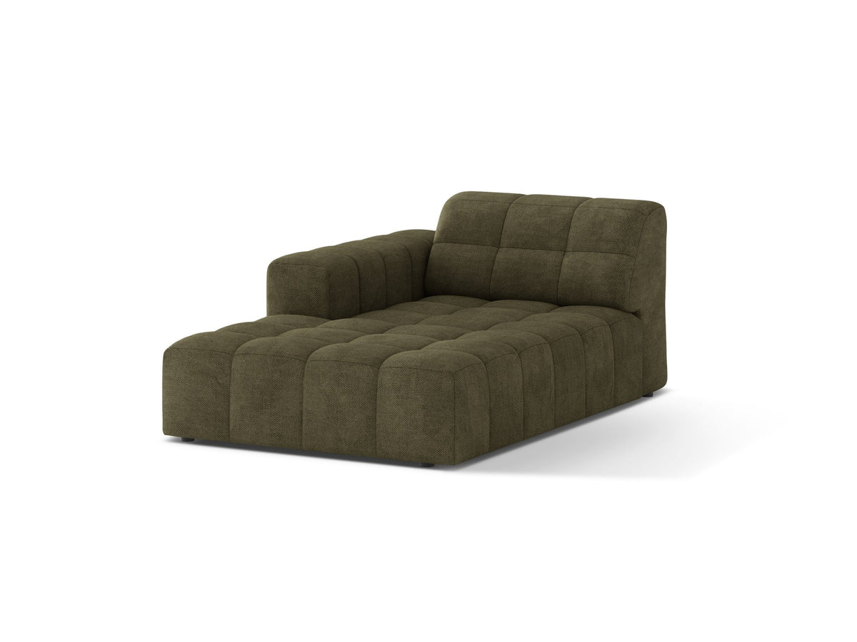 Chaiselongue Jennifer von Micadoni in Beige, Bezug aus Chenille-Stoff Eden, schwarze Kunststoffbeine, linksseitige Ausrichtung, modulares Sofaelement.