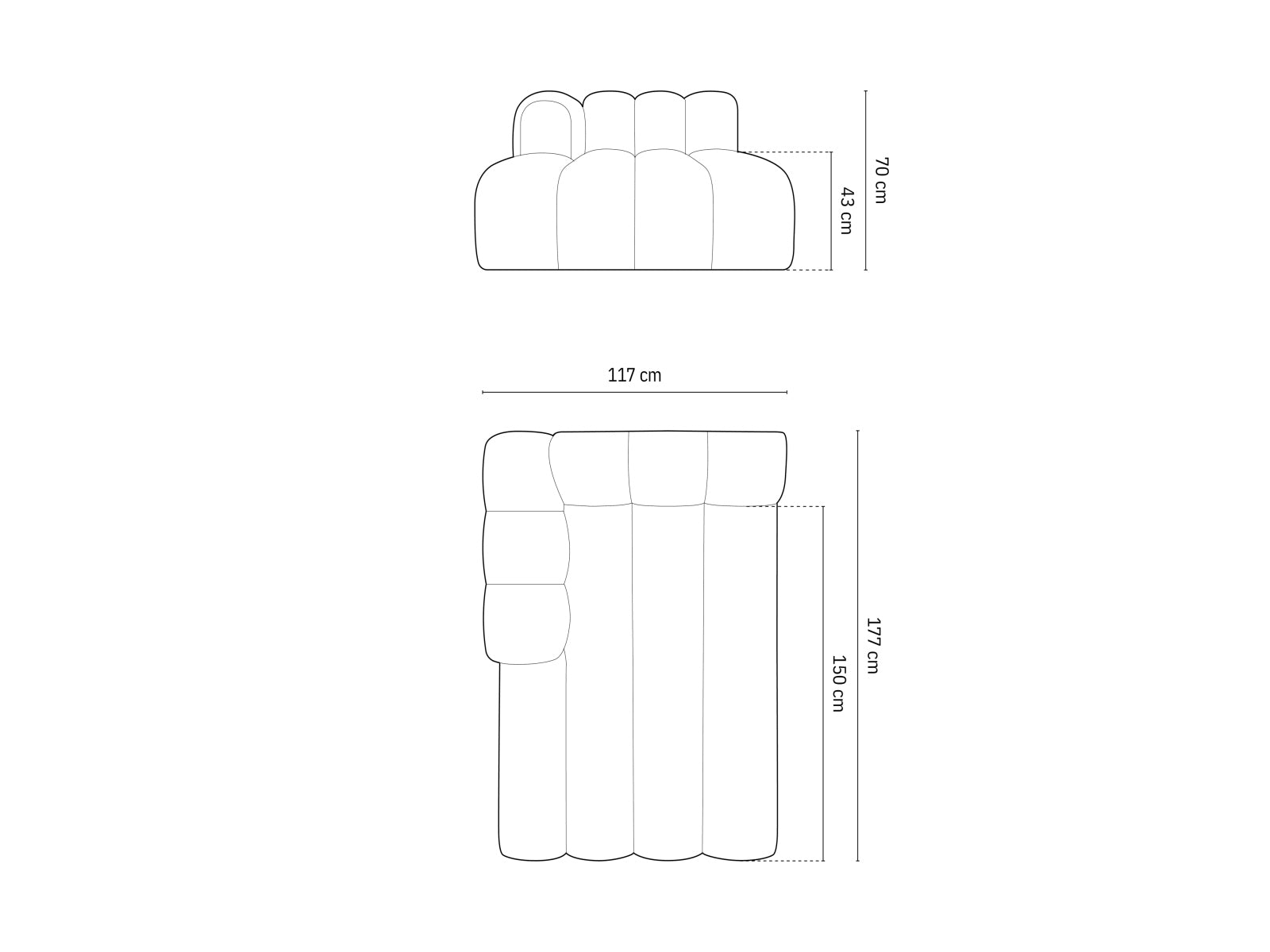 Moderne Lupine Chaise Longue links für 2 Personen in zeitlosem Grau, perfekt für gemütliche Abende und geschmackvolle Einrichtung.