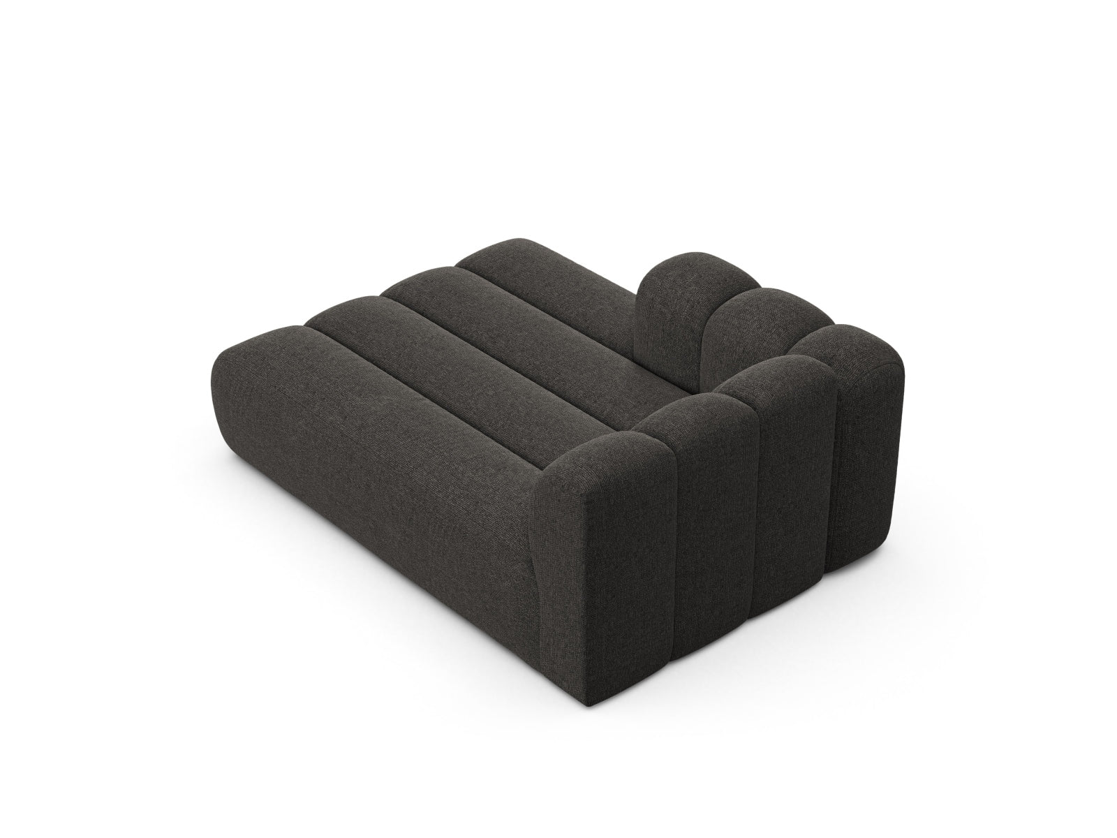 Moderne Lupine Chaise Longue links für 2 Personen in edlem Dunkelgrau, perfekt für kreative Wohnraumgestaltungen und individuelle Sofa-Arrangements.