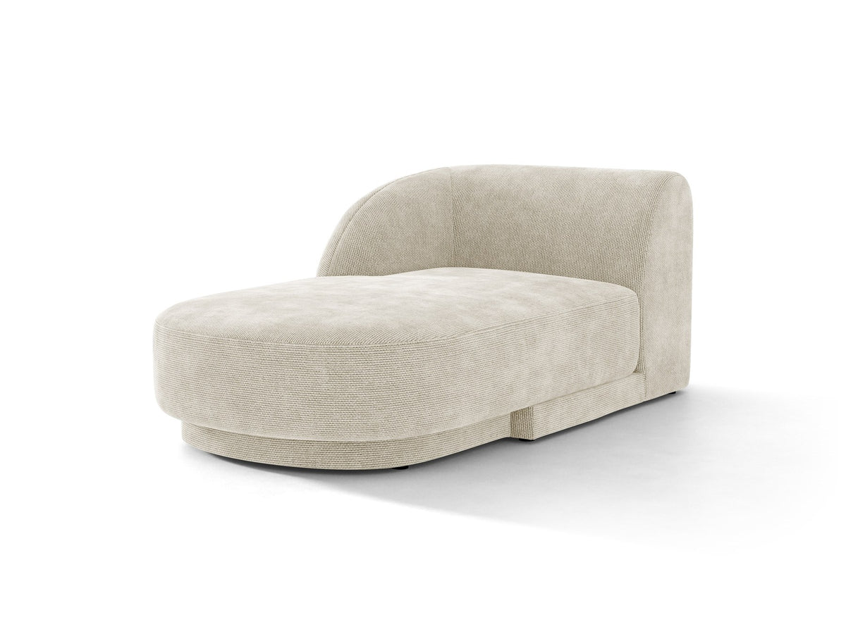 Chaiselongue Miley von Micadoni in Dunkelbeige mit Bluvel-Stoffbezug, schwarzen Kunststoffbeinen und niedriger Rückenlehne, modulares Sofa-Element.