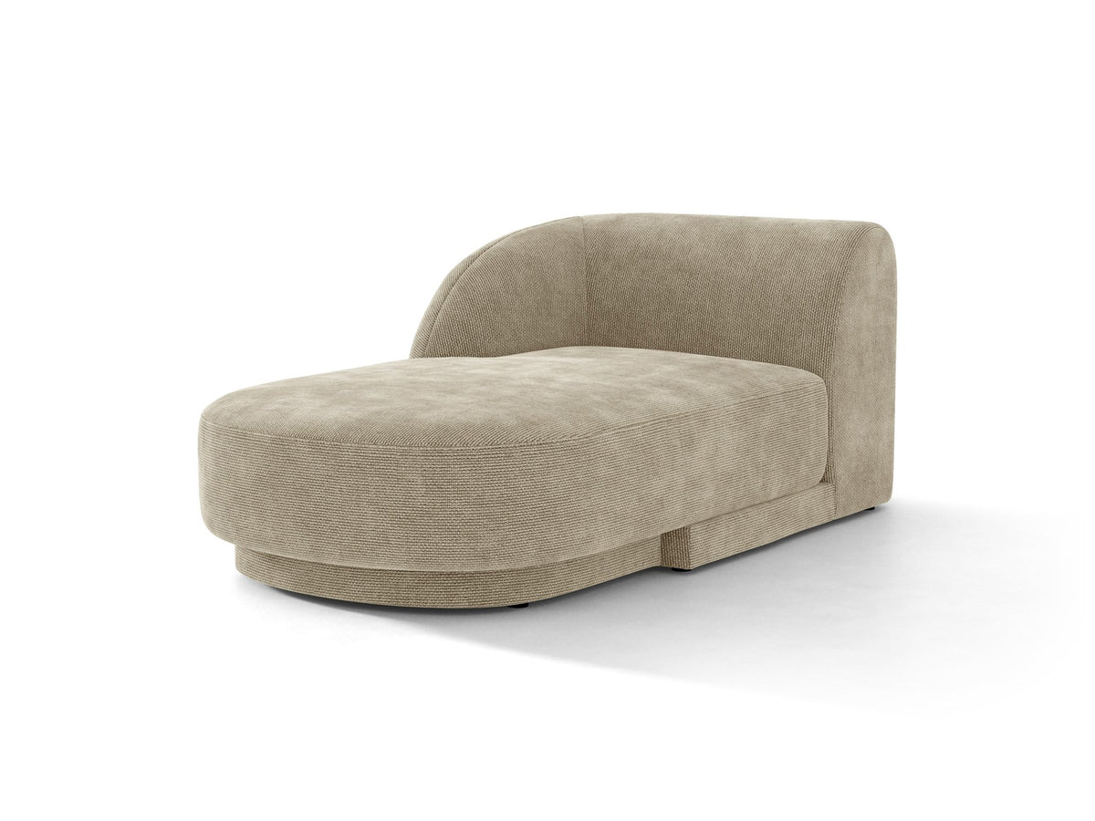 Chaiselongue Miley von Micadoni in Dunkelbeige mit Bluvel-Stoffbezug, schwarzen Kunststoffbeinen und niedriger Rückenlehne, modulares Sofa-Element.