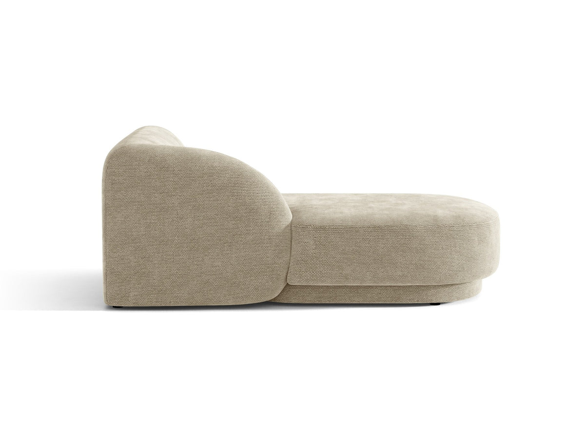 Chaiselongue Miley von Micadoni in Dunkelbeige mit Bluvel-Stoffbezug, schwarzen Kunststoffbeinen und niedriger Rückenlehne, modulares Sofa-Element.