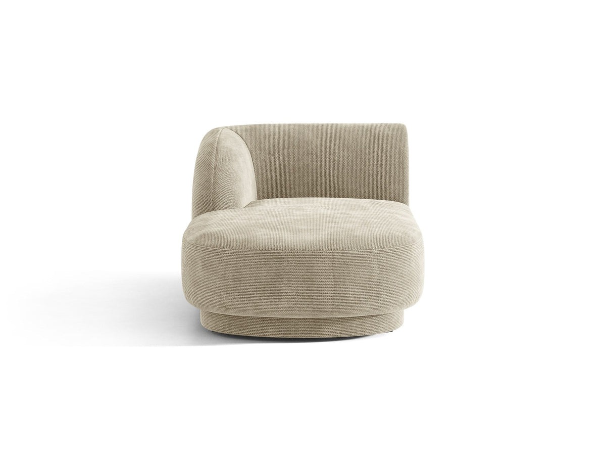 Chaiselongue Miley von Micadoni in Dunkelbeige mit Bluvel-Stoffbezug, schwarzen Kunststoffbeinen und niedriger Rückenlehne, modulares Sofa-Element.