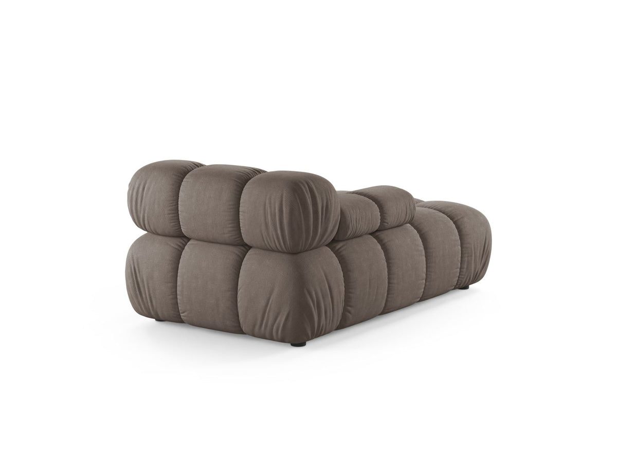 Bellis Sofamodul Chaiselongue links von Micadoni: Cappuccino-Liberty Stoffbezug, Massivholzrahmen, schwarze Kunststoffbeine, modulare Sitzform.