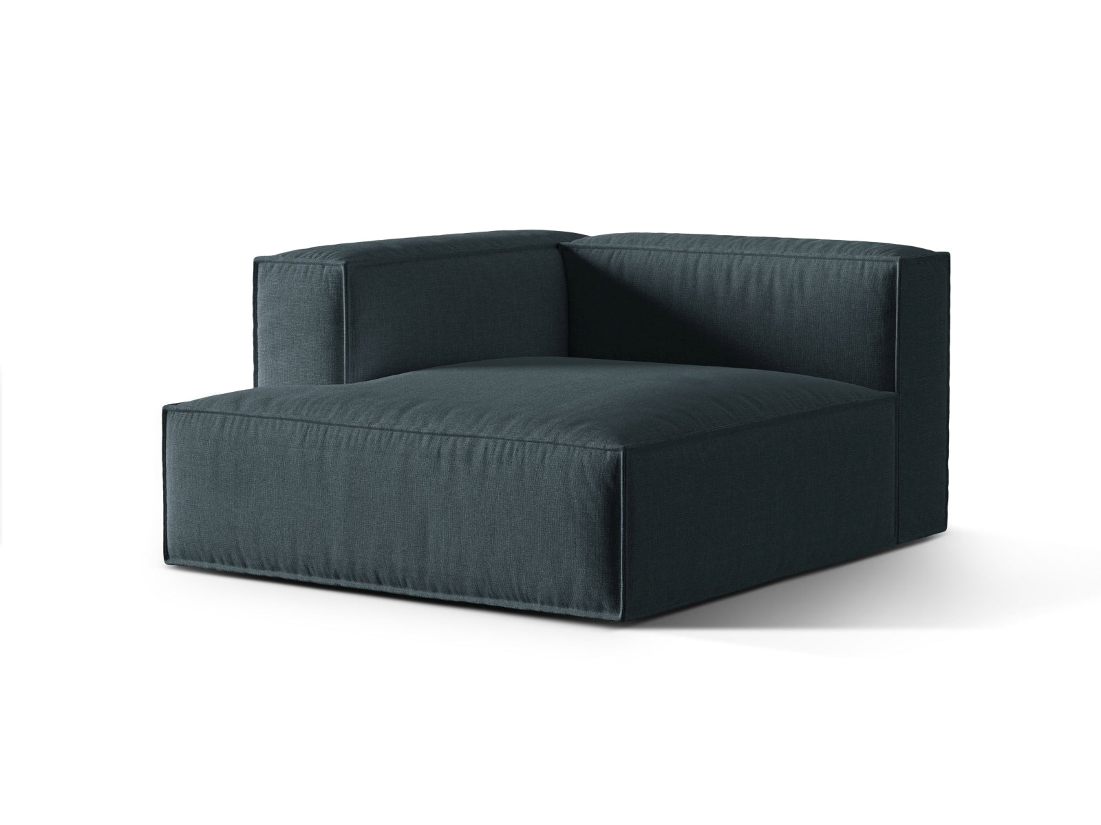Stylische linke Chaise Longue Nuria in edlem Petrol, perfekt für moderne Interieurs und vielseitig erweiterbar mit weiteren Modulen von Micadoni.