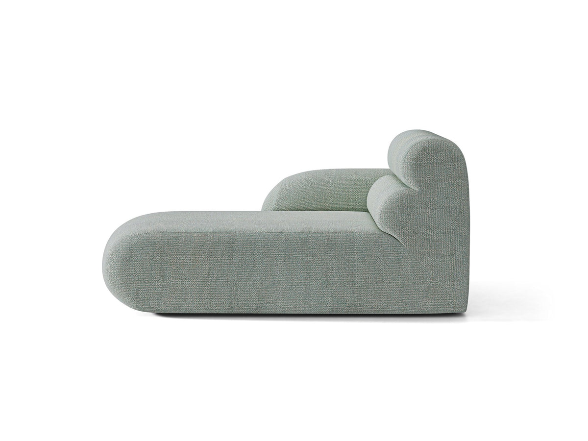 Modulares Sofa Neo Chaiselongue von Micadoni in dunklem Olivgrün mit hoher Rückenlehne und schwarzen Kunststoffbeinen aus Polypropylen.