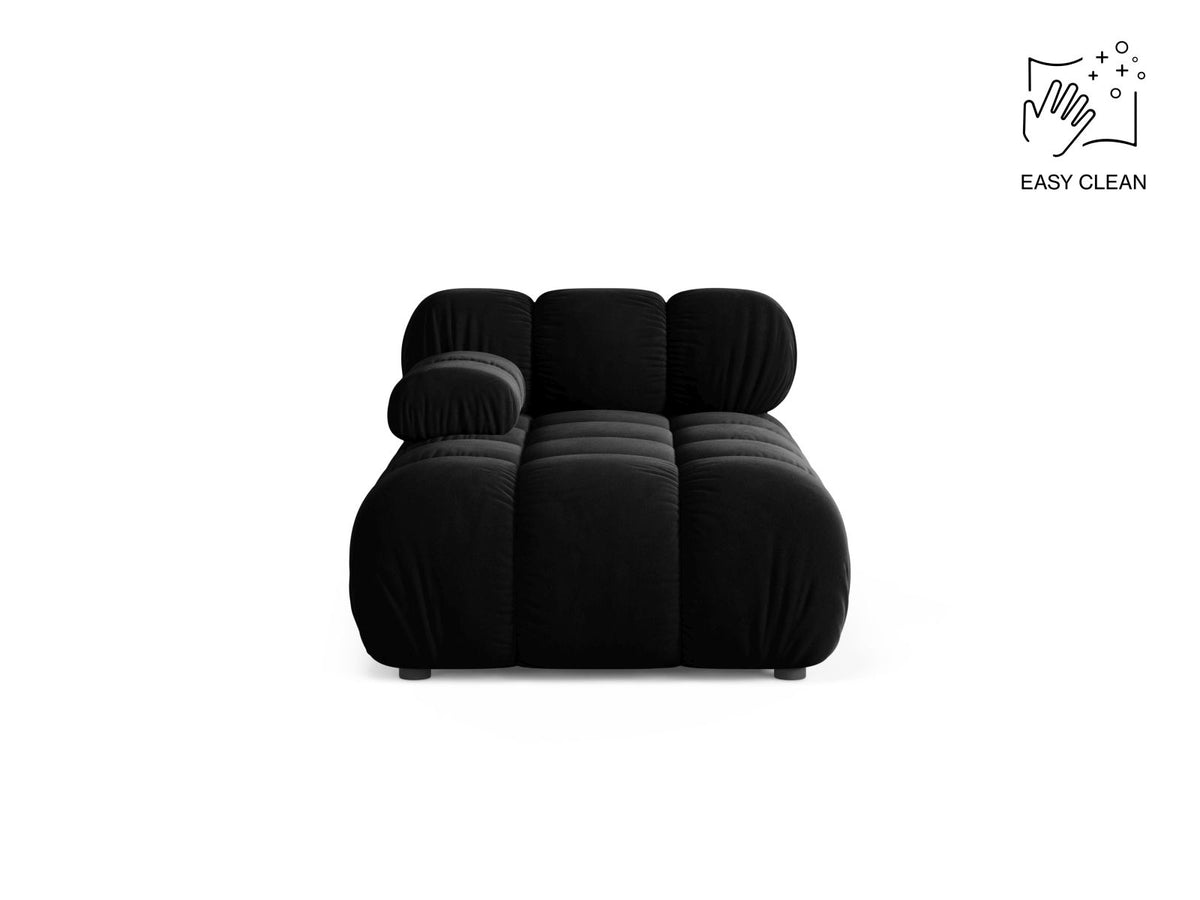Bellis Sofamodul Chaiselongue links von Micadoni: Cappuccino-Liberty Stoffbezug, Massivholzrahmen, schwarze Kunststoffbeine, modulare Sitzform.