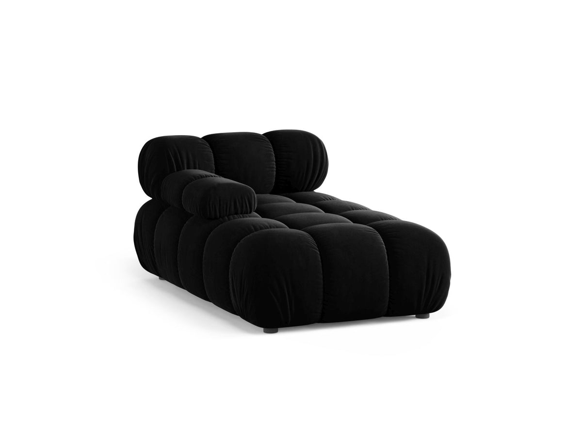 Bellis Sofamodul Chaiselongue links von Micadoni: Cappuccino-Liberty Stoffbezug, Massivholzrahmen, schwarze Kunststoffbeine, modulare Sitzform.