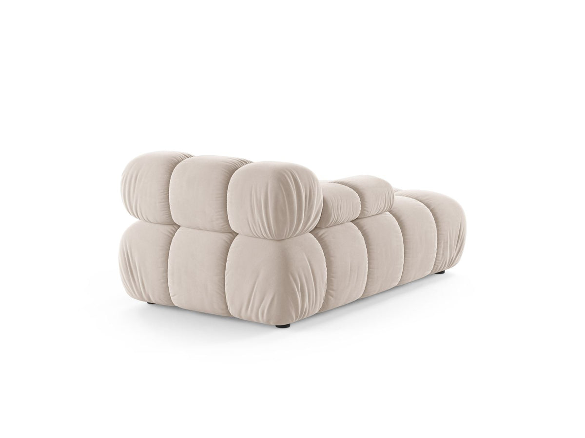 Bellis Sofamodul Chaiselongue links von Micadoni: Cappuccino-Liberty Stoffbezug, Massivholzrahmen, schwarze Kunststoffbeine, modulare Sitzform.