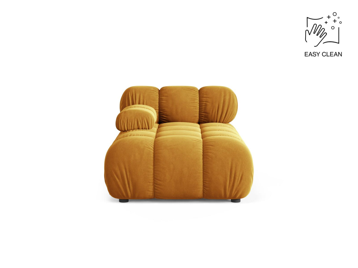 Bellis Sofamodul Chaiselongue links von Micadoni: Cappuccino-Liberty Stoffbezug, Massivholzrahmen, schwarze Kunststoffbeine, modulare Sitzform.