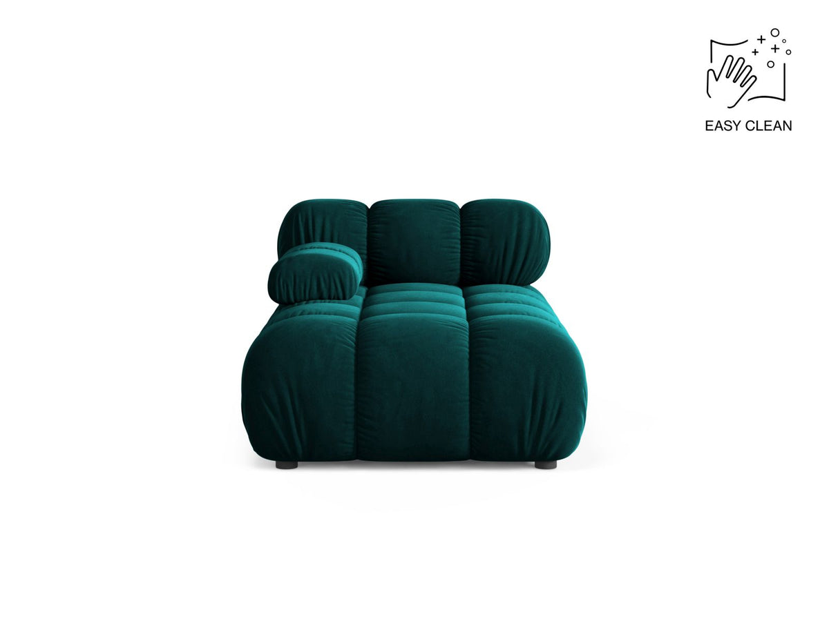 Bellis Sofamodul Chaiselongue links von Micadoni: Cappuccino-Liberty Stoffbezug, Massivholzrahmen, schwarze Kunststoffbeine, modulare Sitzform.
