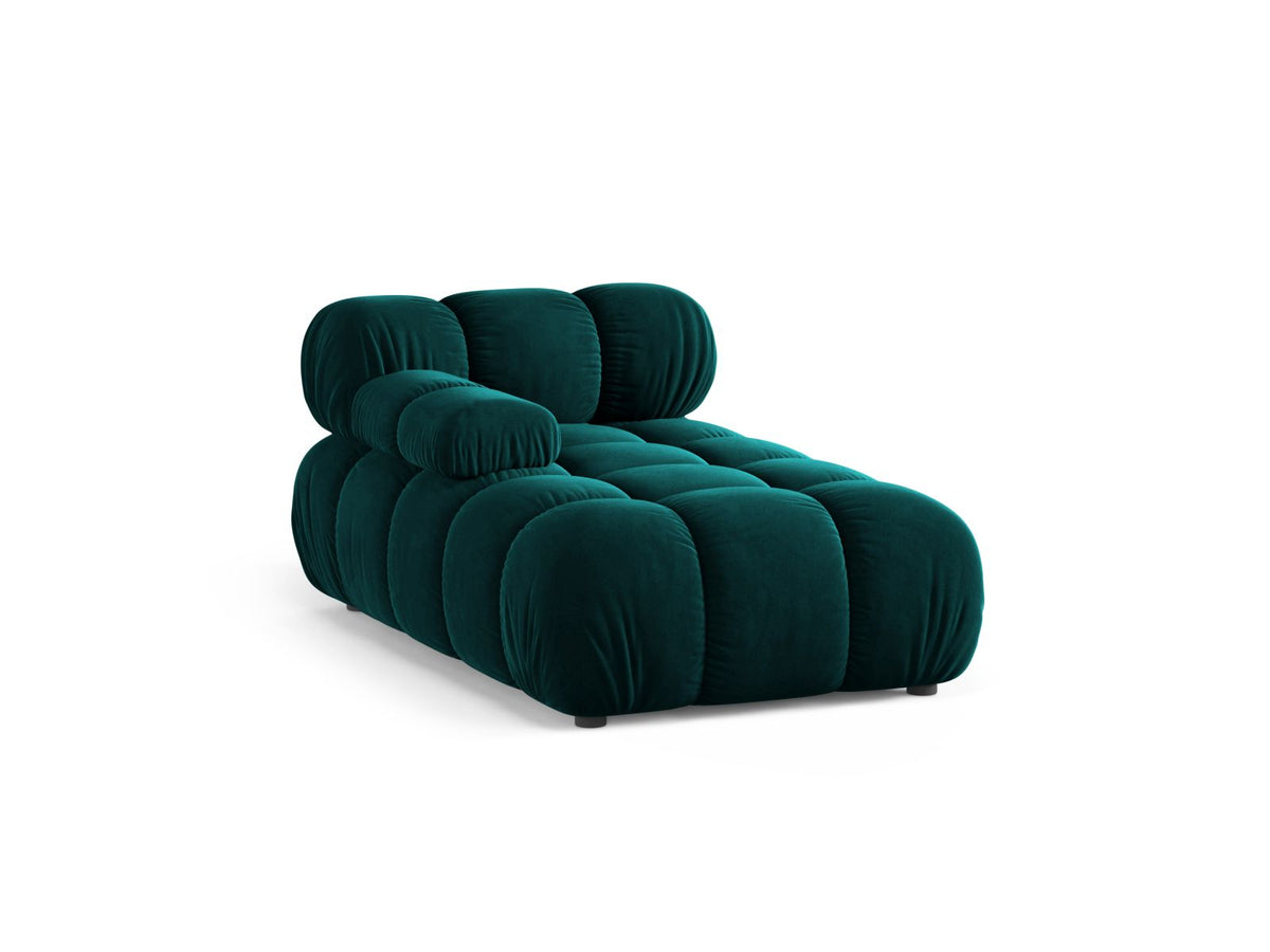 Bellis Sofamodul Chaiselongue links von Micadoni: Cappuccino-Liberty Stoffbezug, Massivholzrahmen, schwarze Kunststoffbeine, modulare Sitzform.