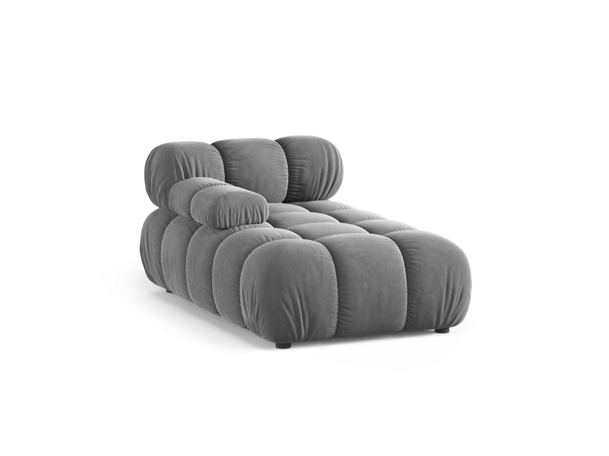 Bellis Sofamodul Chaiselongue links von Micadoni: Cappuccino-Liberty Stoffbezug, Massivholzrahmen, schwarze Kunststoffbeine, modulare Sitzform.