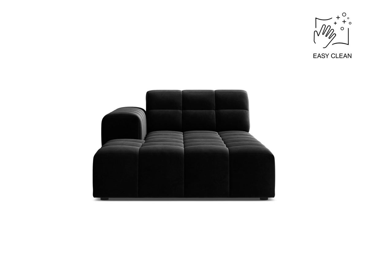 Chaiselongue Jennifer von Micadoni in Beige, Bezug aus Chenille-Stoff Eden, schwarze Kunststoffbeine, linksseitige Ausrichtung, modulares Sofaelement.