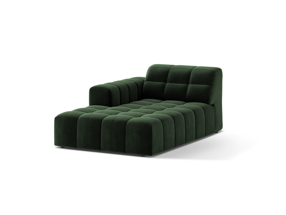 Chaiselongue Jennifer von Micadoni in Beige, Bezug aus Chenille-Stoff Eden, schwarze Kunststoffbeine, linksseitige Ausrichtung, modulares Sofaelement.