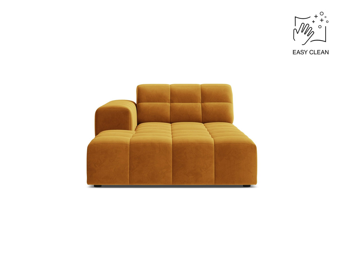 Chaiselongue Jennifer von Micadoni in Beige, Bezug aus Chenille-Stoff Eden, schwarze Kunststoffbeine, linksseitige Ausrichtung, modulares Sofaelement.