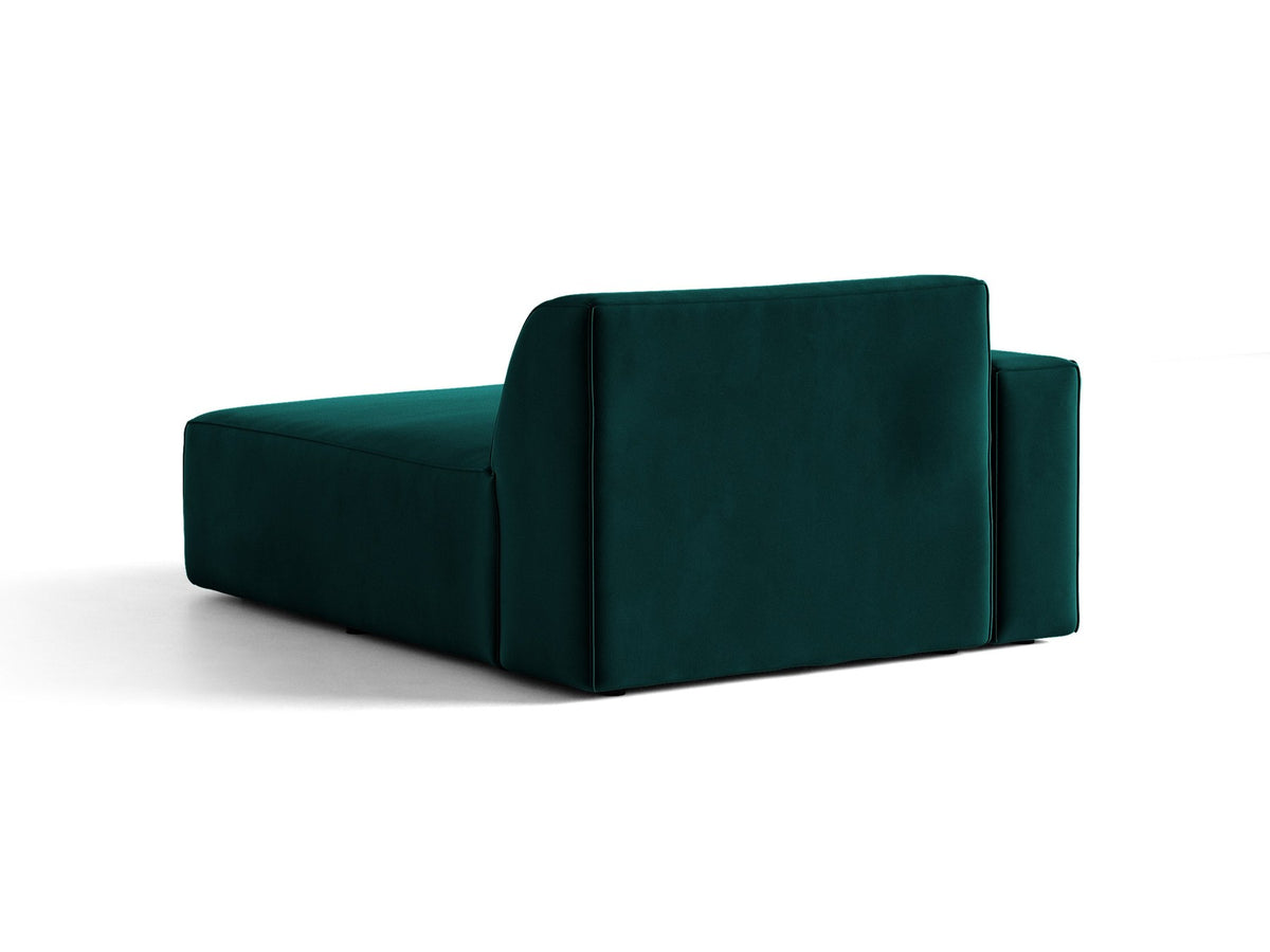 Jodie Chaiselongue von Micadoni in leichtem Beige, Venus-Samtstoff-Bezug, schwarze Kunststoffbeine, modulares Sofa-Element mit linker Ausrichtung.