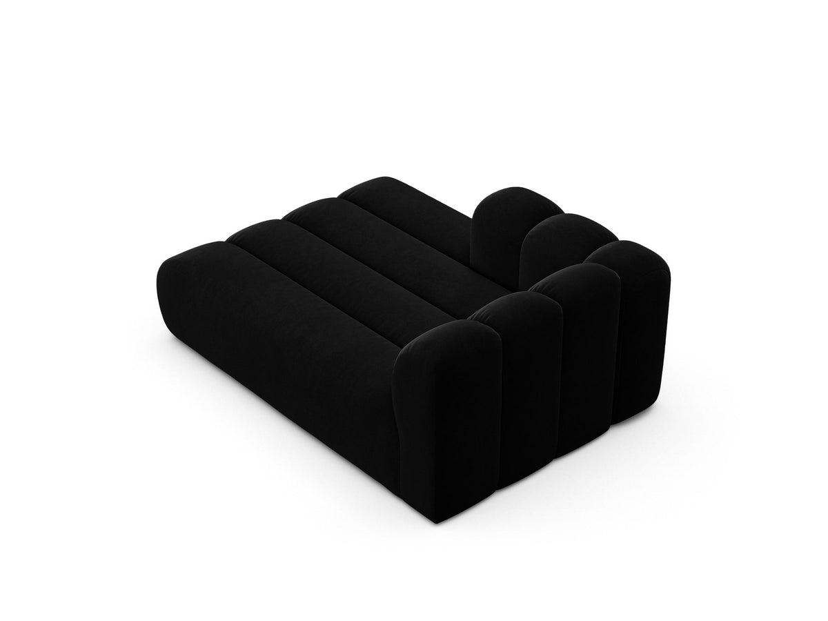 Chaiselongue-Modul Lupine von Micadoni in leichtem Beige, Venus-Samtstoff, schwarze Kunststoffbeine, Ausrichtung links, Teil eines Modularsofas.