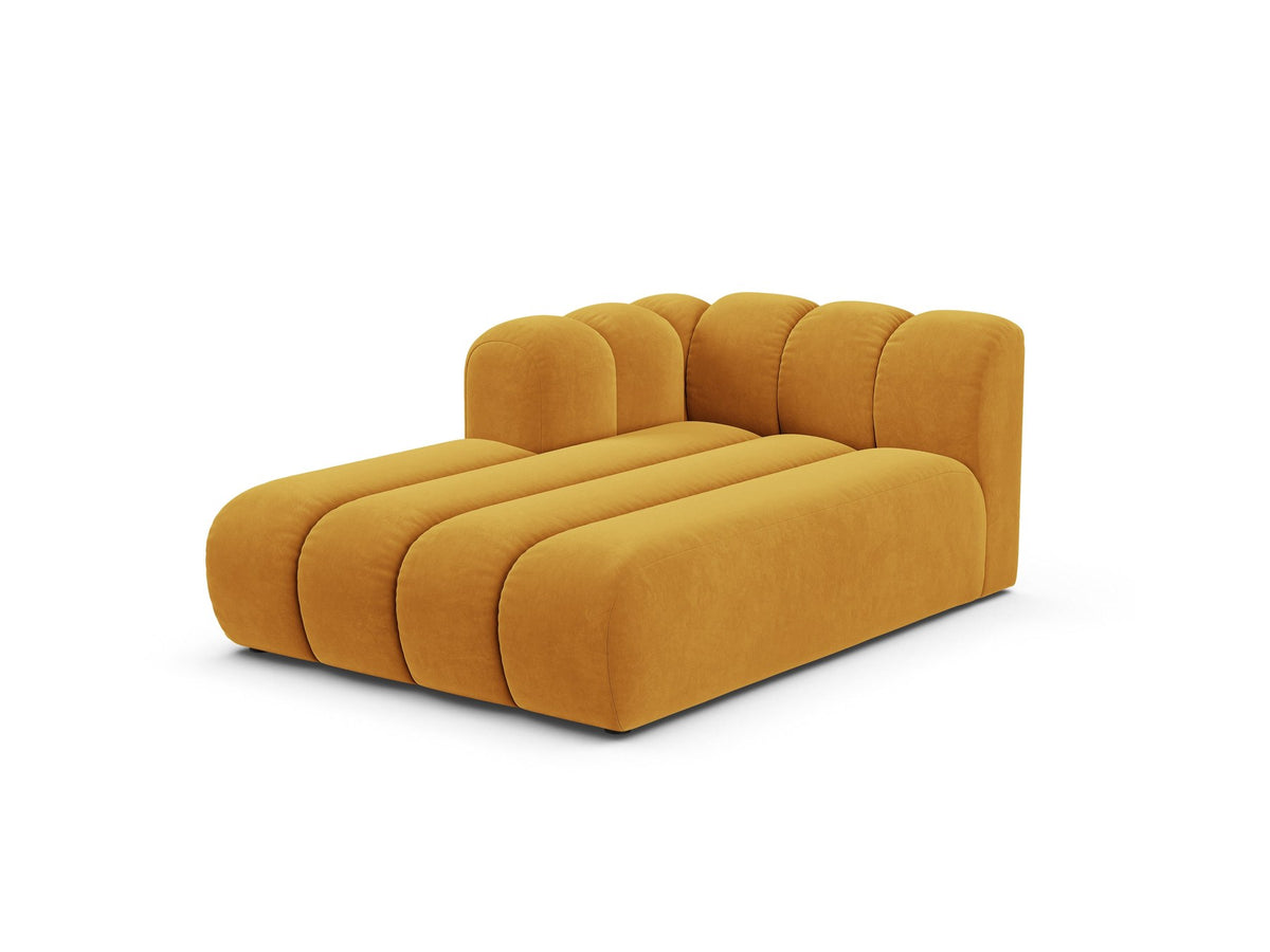 Chaiselongue-Modul Lupine von Micadoni in leichtem Beige, Venus-Samtstoff, schwarze Kunststoffbeine, Ausrichtung links, Teil eines Modularsofas.