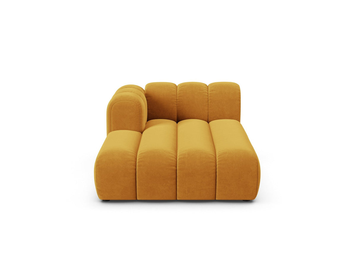 Chaiselongue-Modul Lupine von Micadoni in leichtem Beige, Venus-Samtstoff, schwarze Kunststoffbeine, Ausrichtung links, Teil eines Modularsofas.