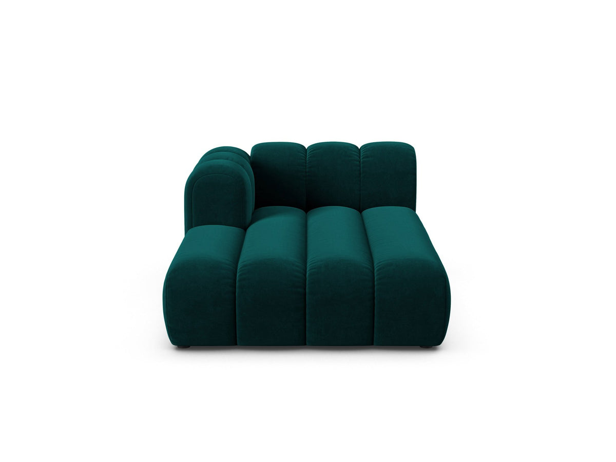 Chaiselongue-Modul Lupine von Micadoni in leichtem Beige, Venus-Samtstoff, schwarze Kunststoffbeine, Ausrichtung links, Teil eines Modularsofas.
