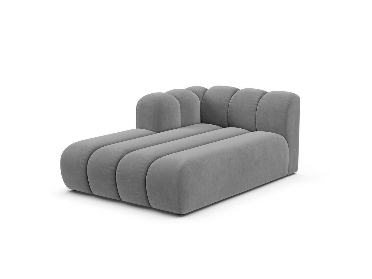 Chaiselongue-Modul Lupine von Micadoni in leichtem Beige, Venus-Samtstoff, schwarze Kunststoffbeine, Ausrichtung links, Teil eines Modularsofas.