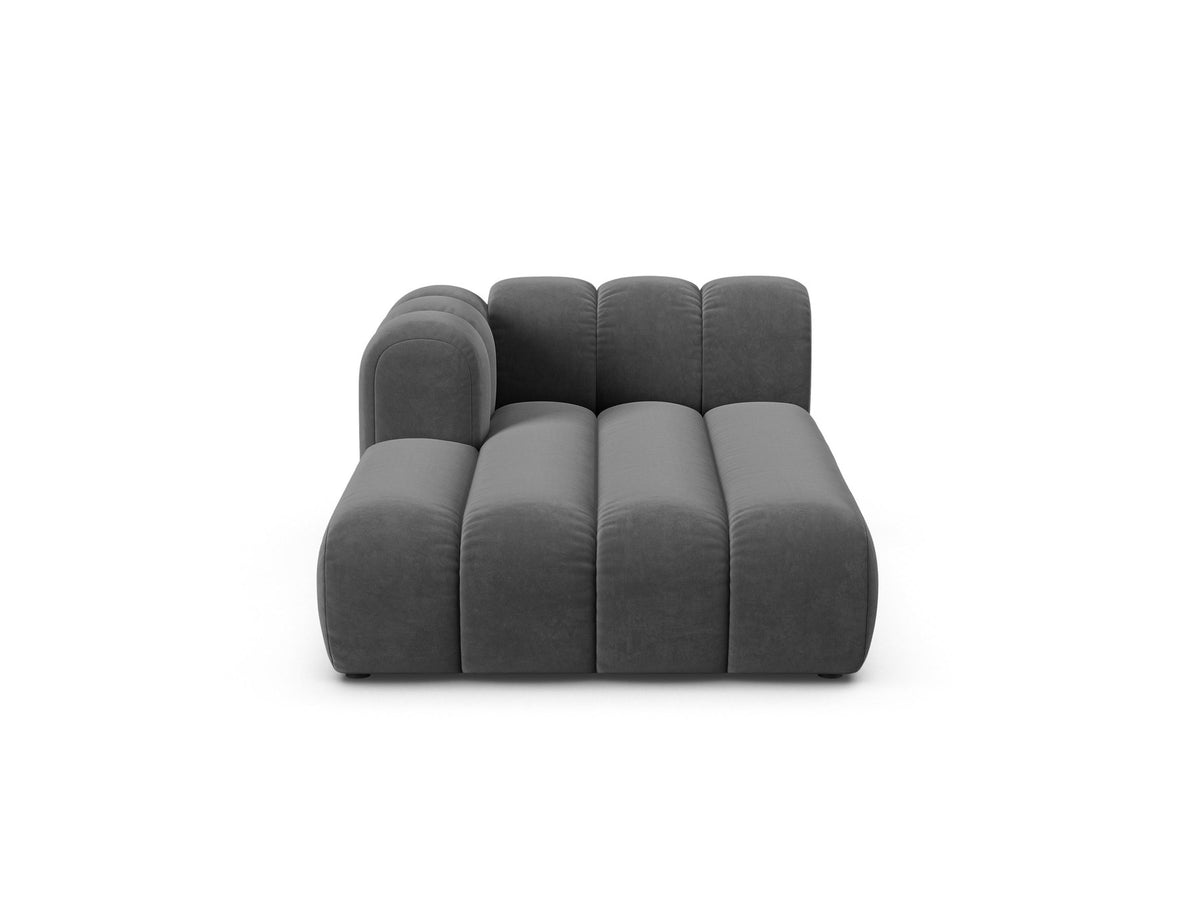 Chaiselongue-Modul Lupine von Micadoni in leichtem Beige, Venus-Samtstoff, schwarze Kunststoffbeine, Ausrichtung links, Teil eines Modularsofas.
