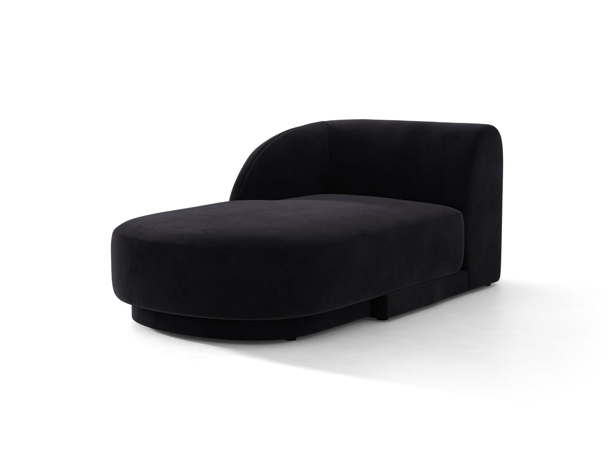 Chaiselongue Miley von Micadoni in Dunkelbeige mit Bluvel-Stoffbezug, schwarzen Kunststoffbeinen und niedriger Rückenlehne, modulares Sofa-Element.