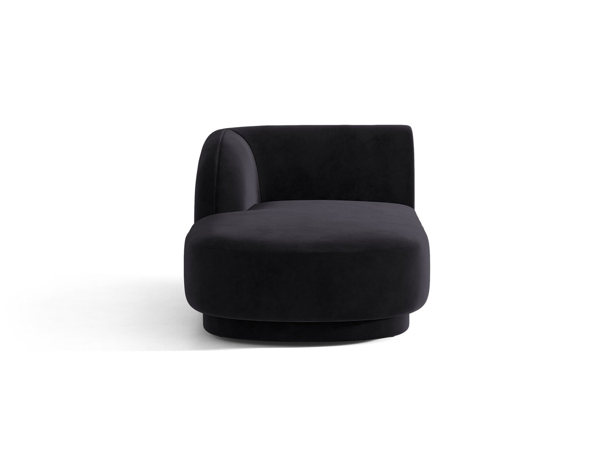 Chaiselongue Miley von Micadoni in Dunkelbeige mit Bluvel-Stoffbezug, schwarzen Kunststoffbeinen und niedriger Rückenlehne, modulares Sofa-Element.