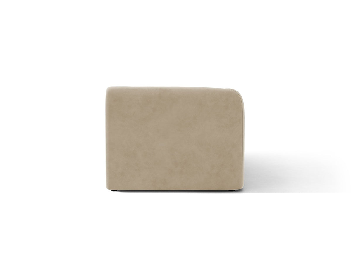 Chaiselongue Miley von Micadoni in Dunkelbeige mit Bluvel-Stoffbezug, schwarzen Kunststoffbeinen und niedriger Rückenlehne, modulares Sofa-Element.