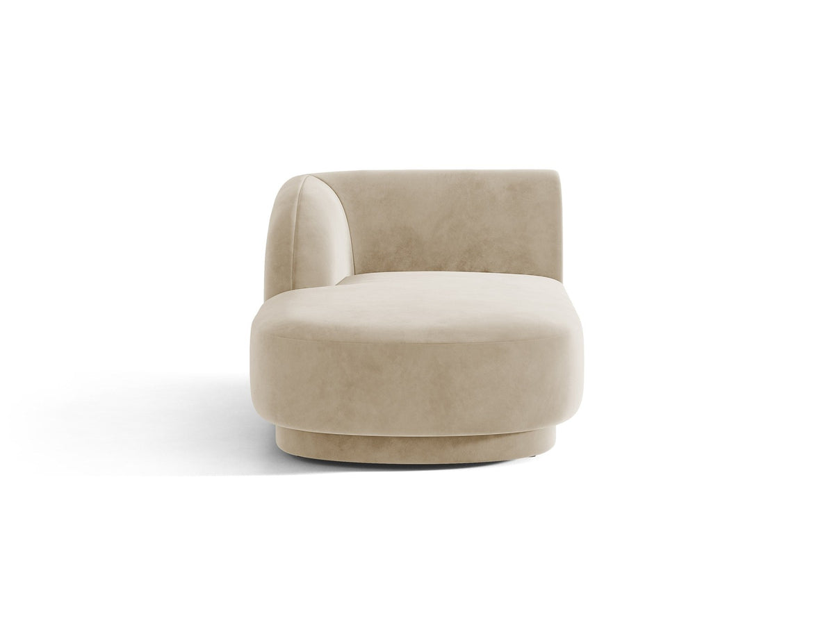 Chaiselongue Miley von Micadoni in Dunkelbeige mit Bluvel-Stoffbezug, schwarzen Kunststoffbeinen und niedriger Rückenlehne, modulares Sofa-Element.