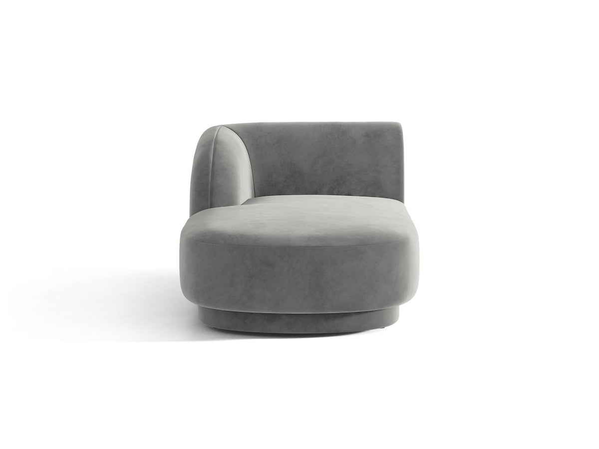 Chaiselongue Miley von Micadoni in Dunkelbeige mit Bluvel-Stoffbezug, schwarzen Kunststoffbeinen und niedriger Rückenlehne, modulares Sofa-Element.