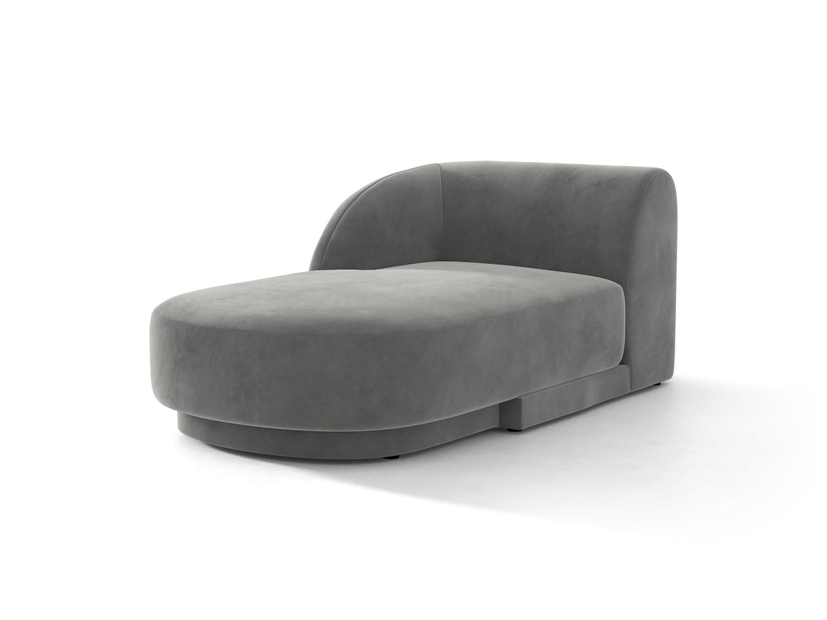 Chaiselongue Miley von Micadoni in Dunkelbeige mit Bluvel-Stoffbezug, schwarzen Kunststoffbeinen und niedriger Rückenlehne, modulares Sofa-Element.