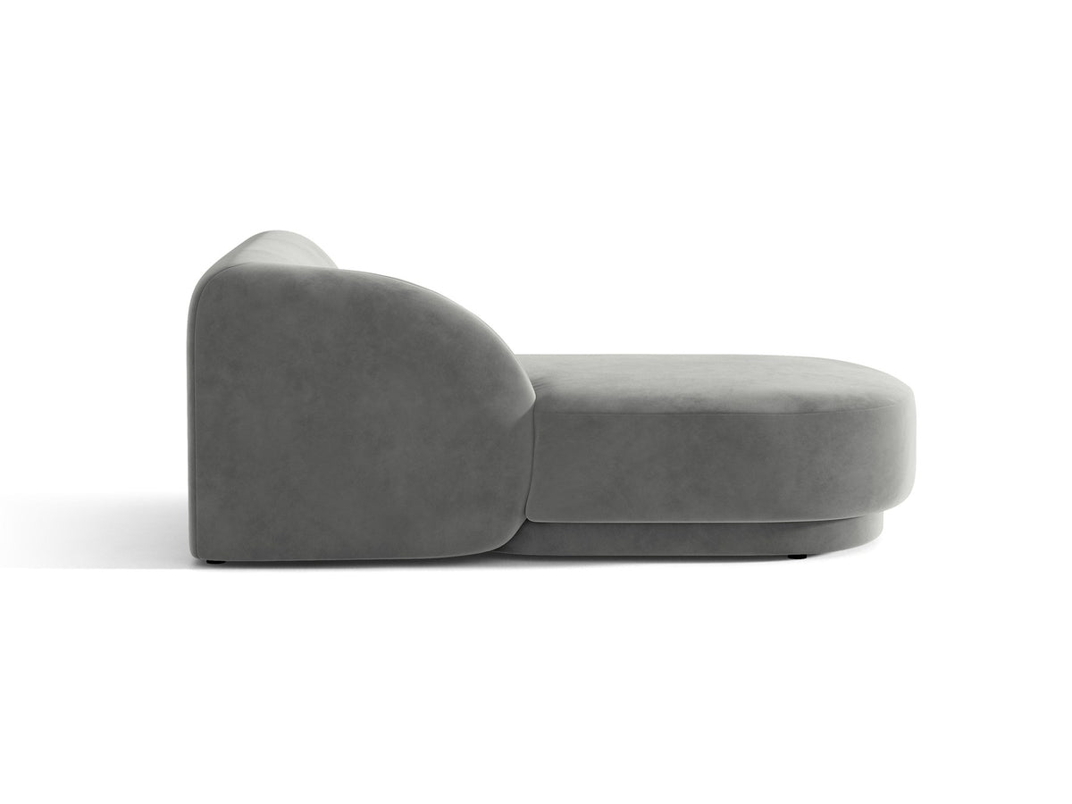 Chaiselongue Miley von Micadoni in Dunkelbeige mit Bluvel-Stoffbezug, schwarzen Kunststoffbeinen und niedriger Rückenlehne, modulares Sofa-Element.