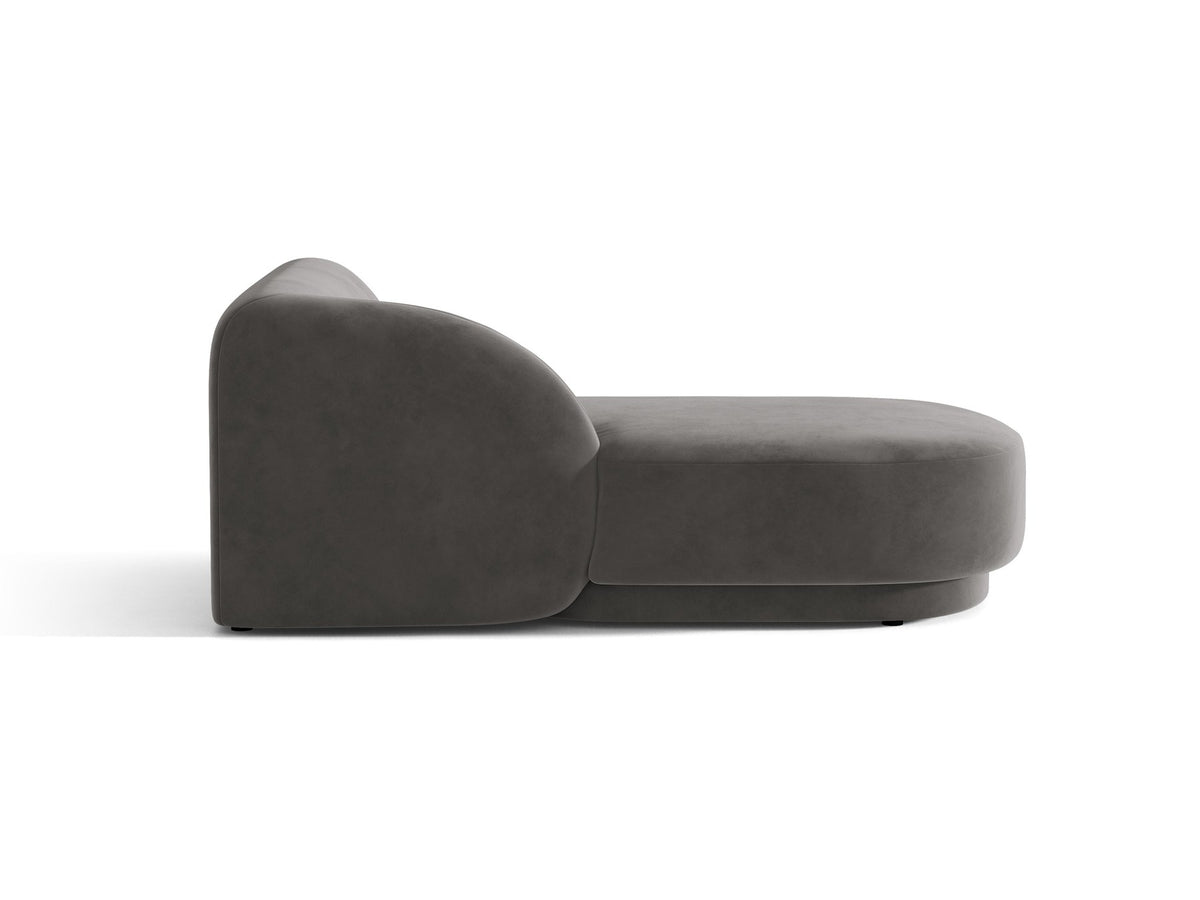 Chaiselongue Miley von Micadoni in Dunkelbeige mit Bluvel-Stoffbezug, schwarzen Kunststoffbeinen und niedriger Rückenlehne, modulares Sofa-Element.