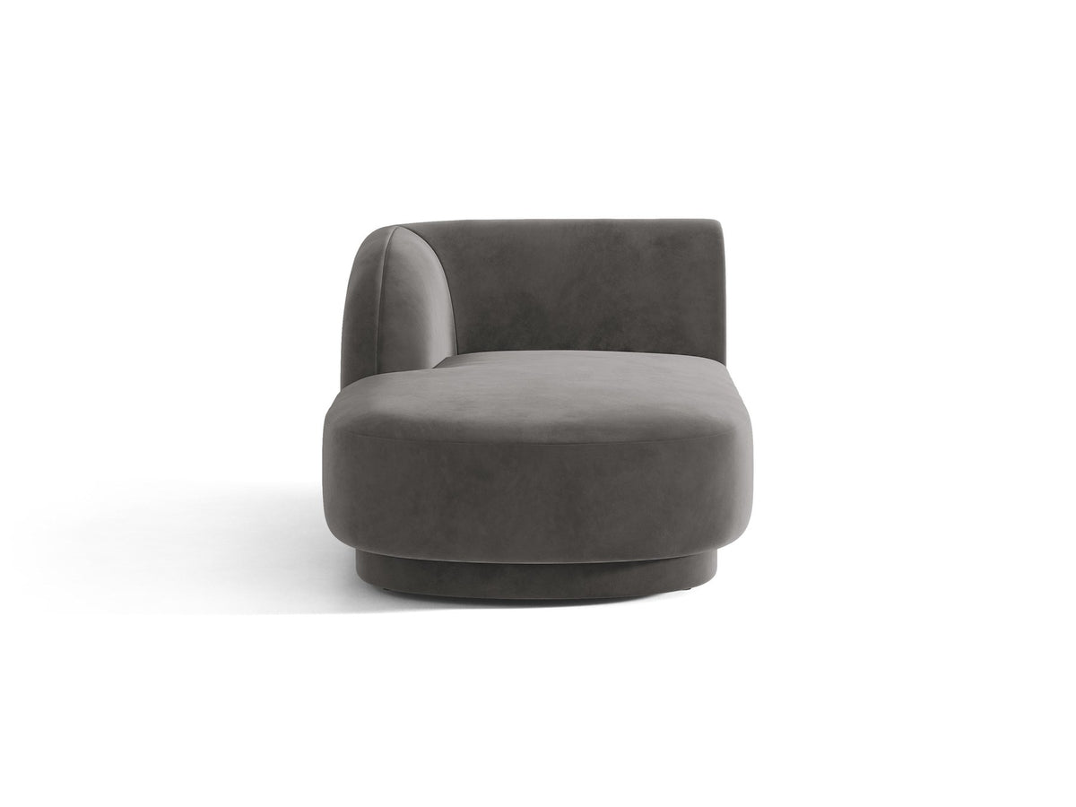 Chaiselongue Miley von Micadoni in Dunkelbeige mit Bluvel-Stoffbezug, schwarzen Kunststoffbeinen und niedriger Rückenlehne, modulares Sofa-Element.