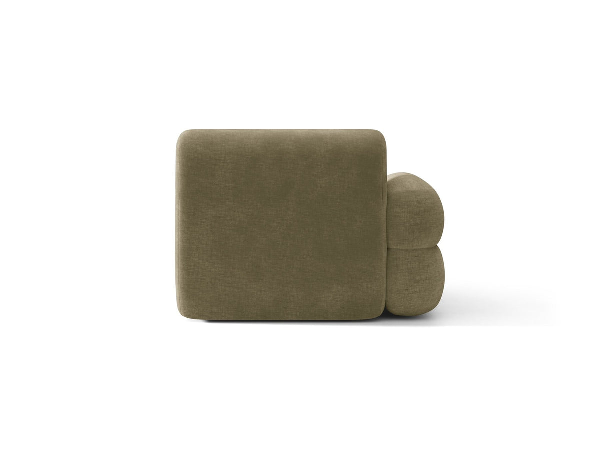 Modulares Sofa Neo Chaiselongue von Micadoni in dunklem Olivgrün mit hoher Rückenlehne und schwarzen Kunststoffbeinen aus Polypropylen.