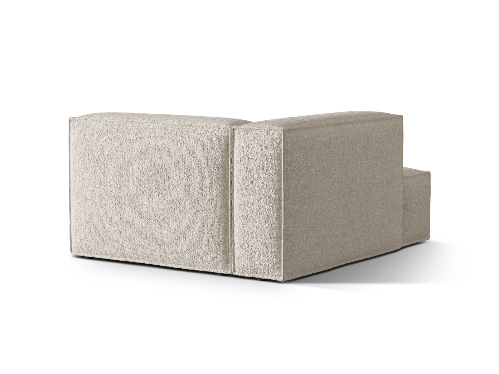 Moderne Nuria Boucle Chaise Longue links in zartem Beige, perfekt für kreative Raumgestaltungen und komfortable Sitzlösungen.