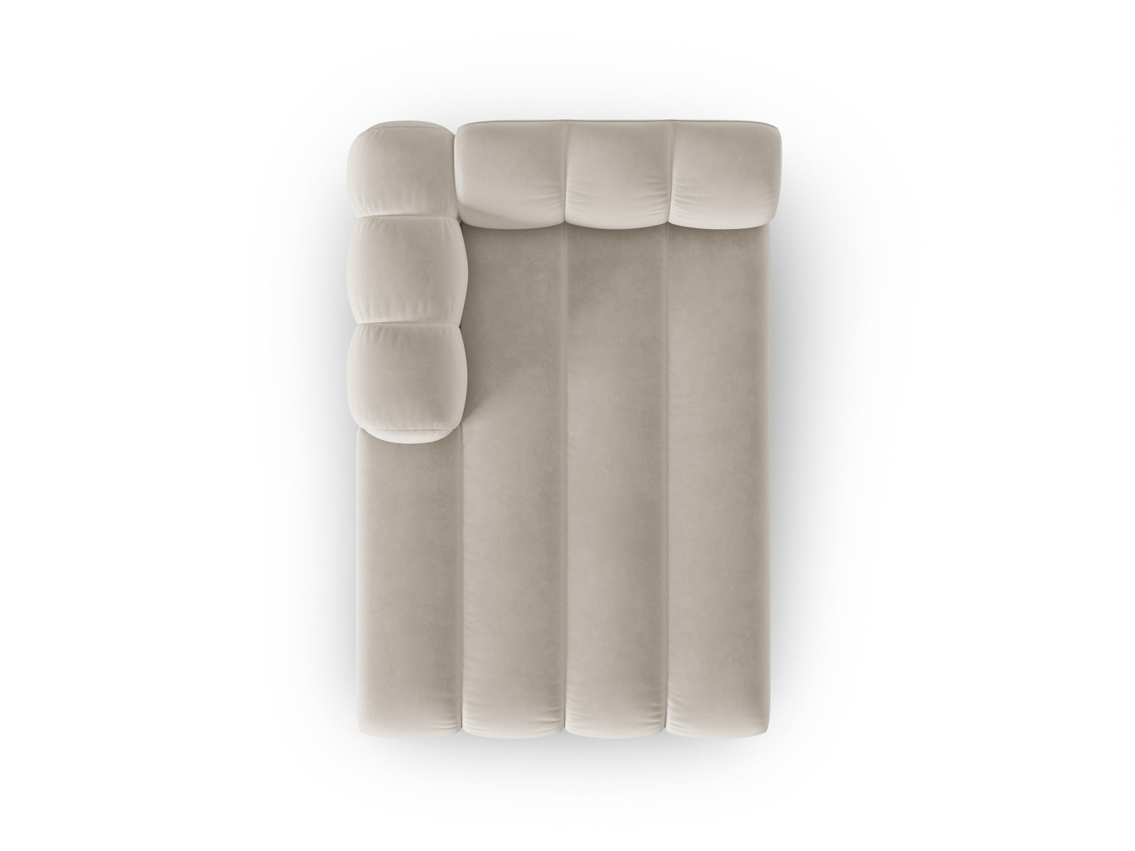 Elegantes, beiges Velour Sofa Chaise Lounge links von Micadoni, 2-Sitzer, ideal für gemütliche Wohnräume und entspannende Momente.
